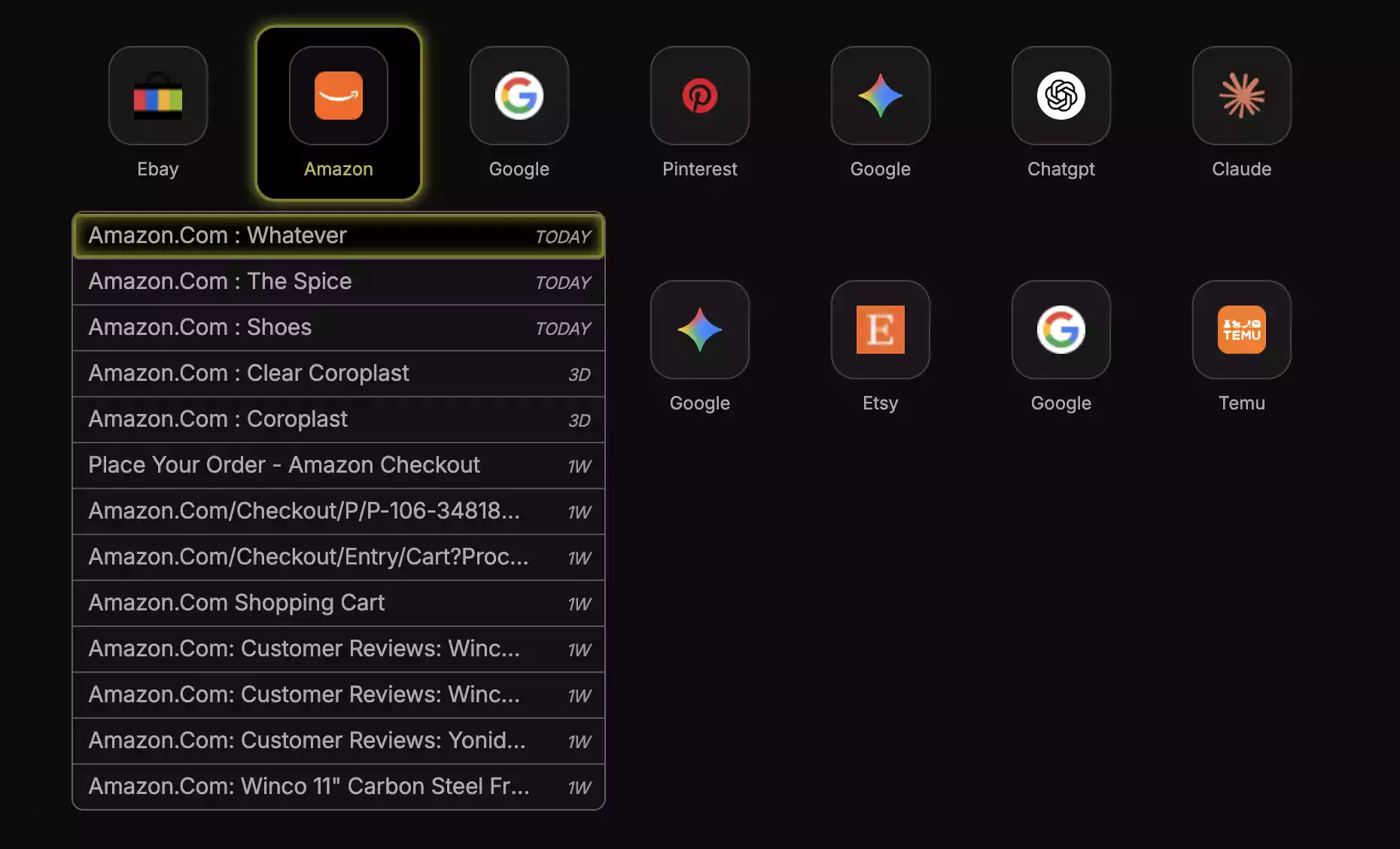 Switch browsing tabs from anywhere + site history