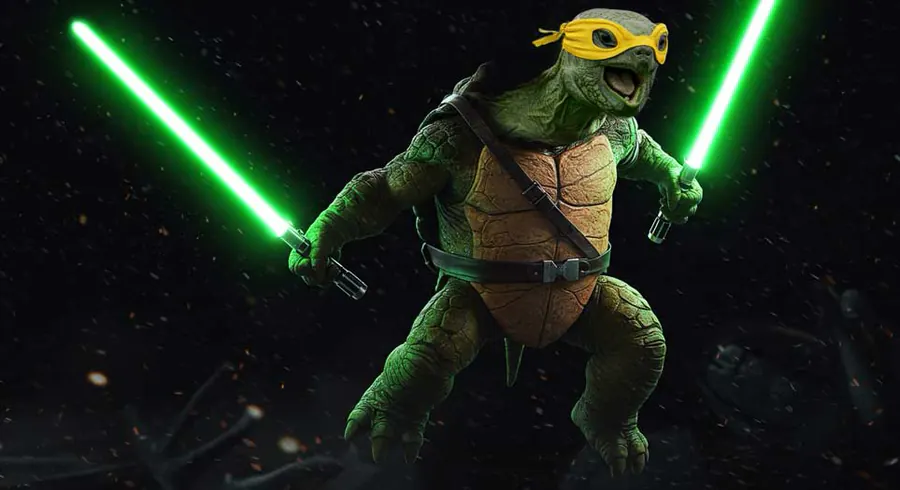 Ninja turtle with light sabers